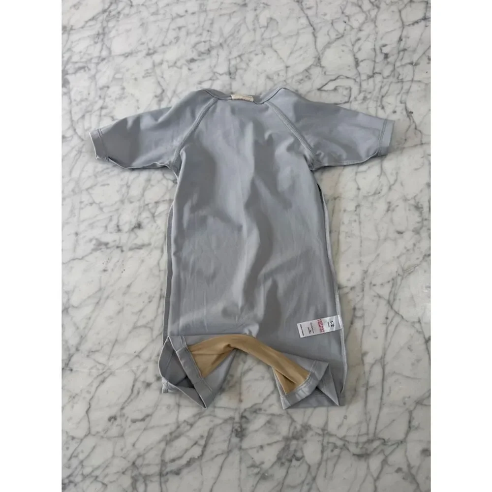 Turtledove Swim Romper Sz 1-2Y SS Rash Guard One-Piece Swimsuit Light Gray